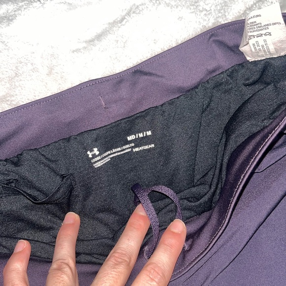 Under Armour Women's Purple Running Shorts with Neon Orange and Pink Accents - Picture 11 of 12